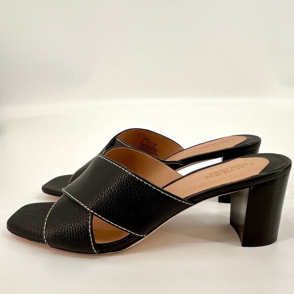 Lauren Ralph Lauren Freddi Black Leather Slip-On Heels Size 8 B Tumbled Leather - Picture 5 of 15